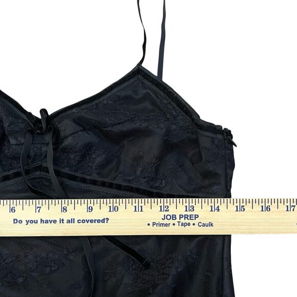 Y2K Lace Babydoll Tank Top Small Black Witchy Whimsigoth Velvet Trim Bow Long - Picture 8 of 10